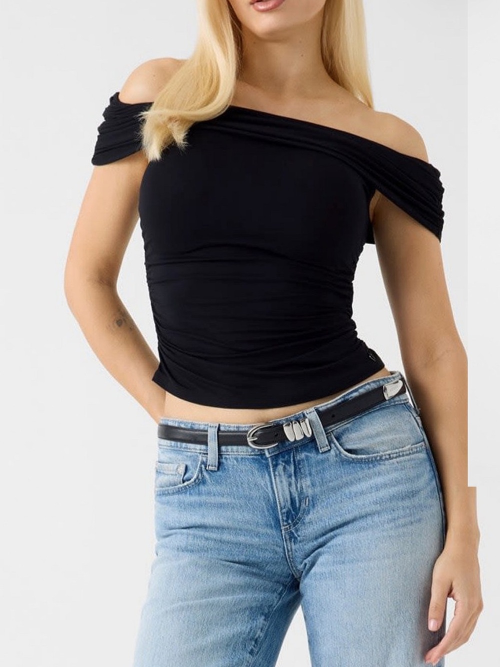 Guess Black Off-Shoulder Crop Top